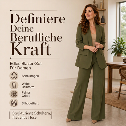 🔥Beliebtes Produkt ！✨Damen-Set aus elegantes Oberteil mit Schalkragen und weit geschnittenen Hosen