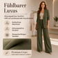 🔥Beliebtes Produkt ！✨Damen-Set aus elegantes Oberteil mit Schalkragen und weit geschnittenen Hosen
