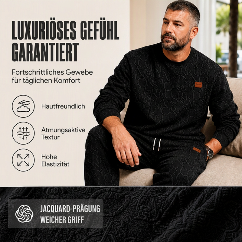 Herren-Jacquard-Sweatshirt mit Buchstabenmuster & Jogginghose mit Kordelzug Set
