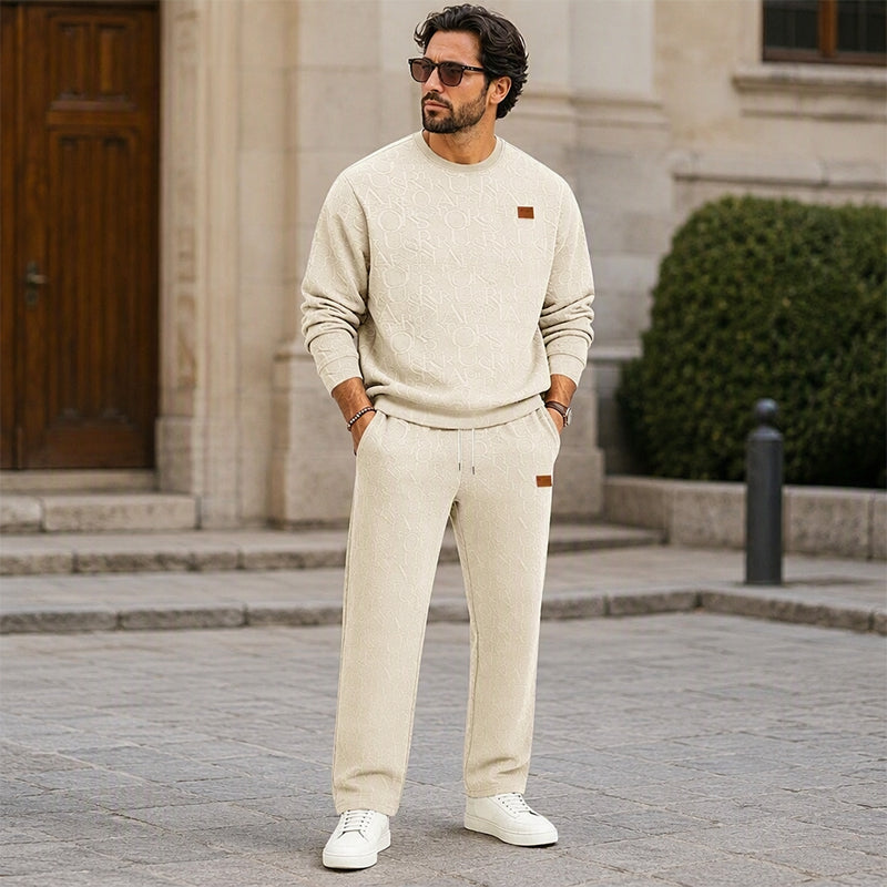Herren-Jacquard-Sweatshirt mit Buchstabenmuster & Jogginghose mit Kordelzug Set