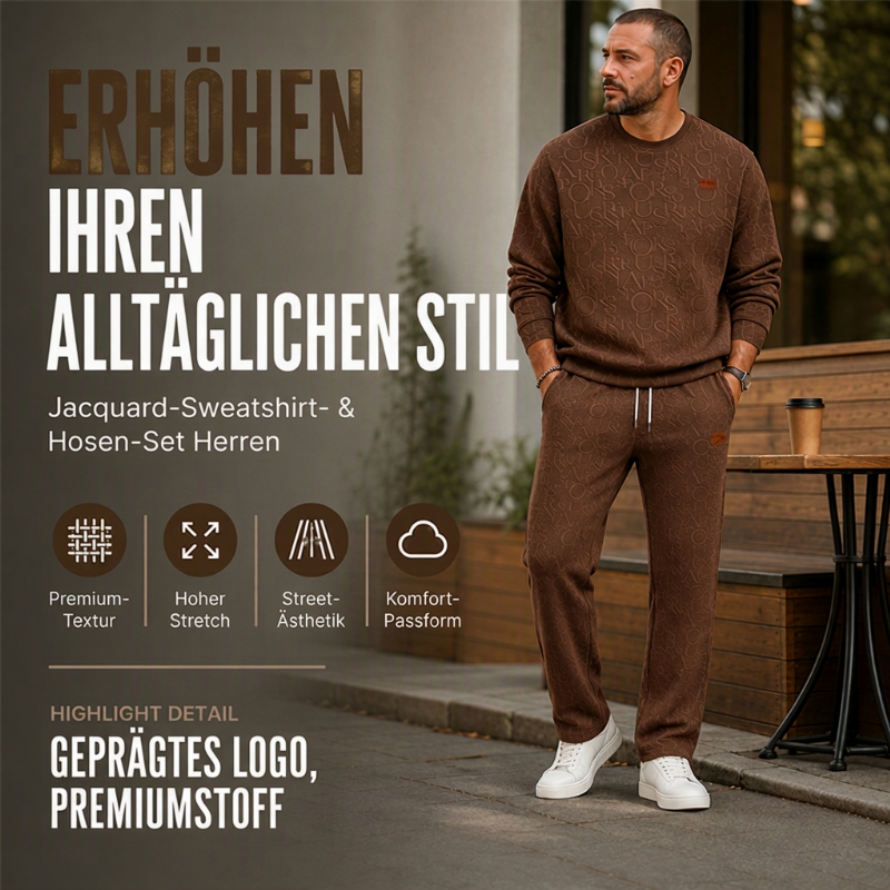 Herren-Jacquard-Sweatshirt mit Buchstabenmuster & Jogginghose mit Kordelzug Set