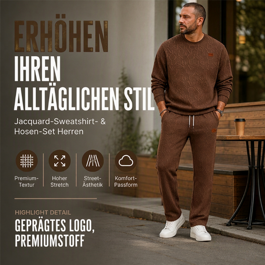 📢📢50%Rabatt!!!🎉✨Herren-Jacquard-Sweatshirt mit Buchstabenmuster & Jogginghose mit Kordelzug Set