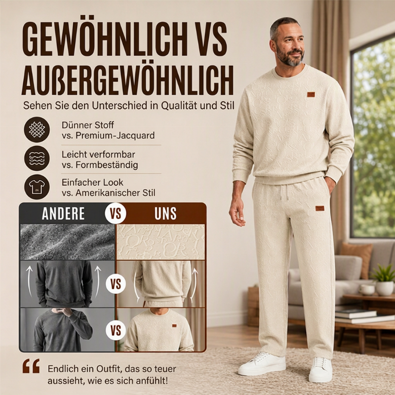Herren-Jacquard-Sweatshirt mit Buchstabenmuster & Jogginghose mit Kordelzug Set
