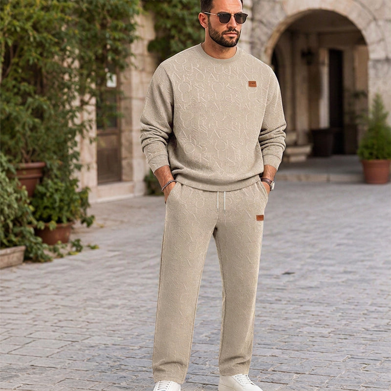 Herren-Jacquard-Sweatshirt mit Buchstabenmuster & Jogginghose mit Kordelzug Set