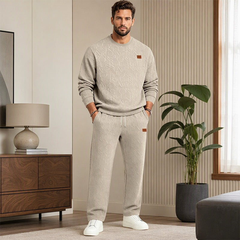 Herren-Jacquard-Sweatshirt mit Buchstabenmuster & Jogginghose mit Kordelzug Set
