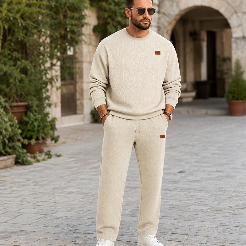 Herren-Jacquard-Sweatshirt mit Buchstabenmuster & Jogginghose mit Kordelzug Set