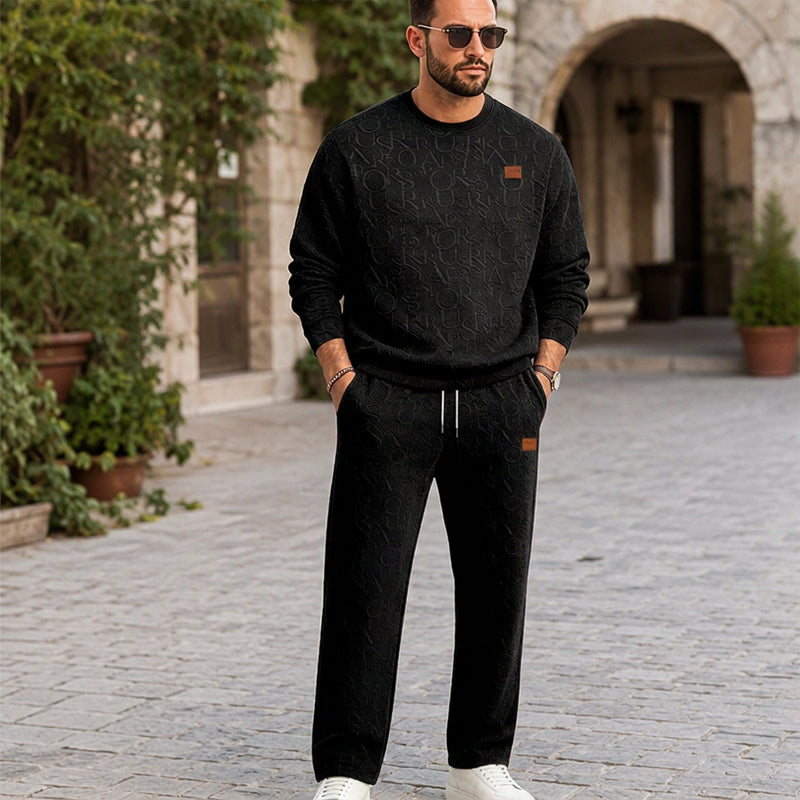 Herren-Jacquard-Sweatshirt mit Buchstabenmuster & Jogginghose mit Kordelzug Set
