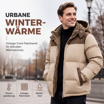 Herren Winter-Steppjacke mit Kapuze im Color-Block-Design