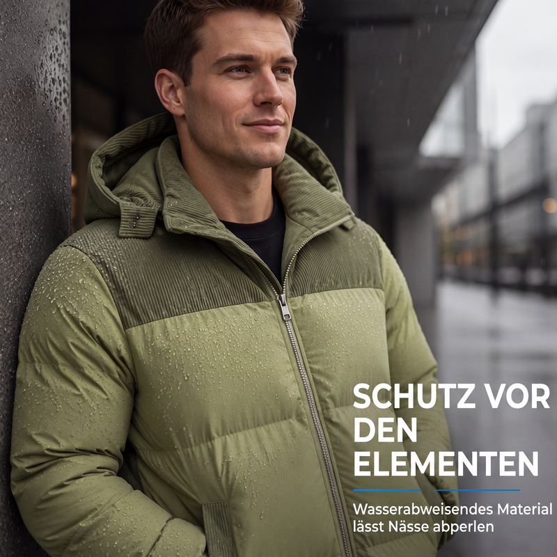 Herren Winter-Steppjacke mit Kapuze im Color-Block-Design