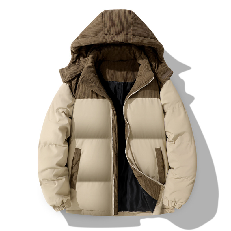 Herren Winter-Steppjacke mit Kapuze im Color-Block-Design