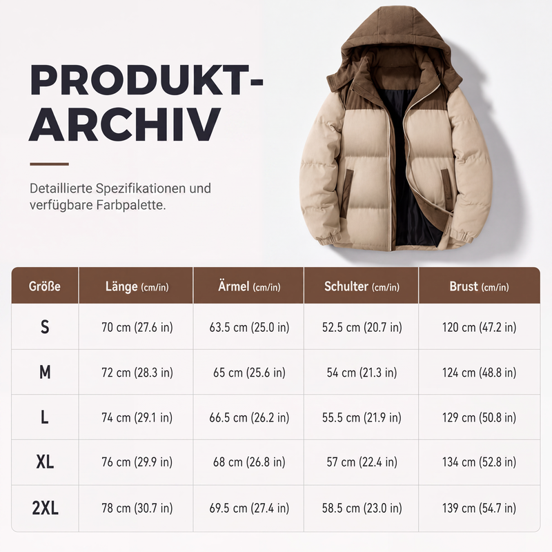 Herren Winter-Steppjacke mit Kapuze im Color-Block-Design