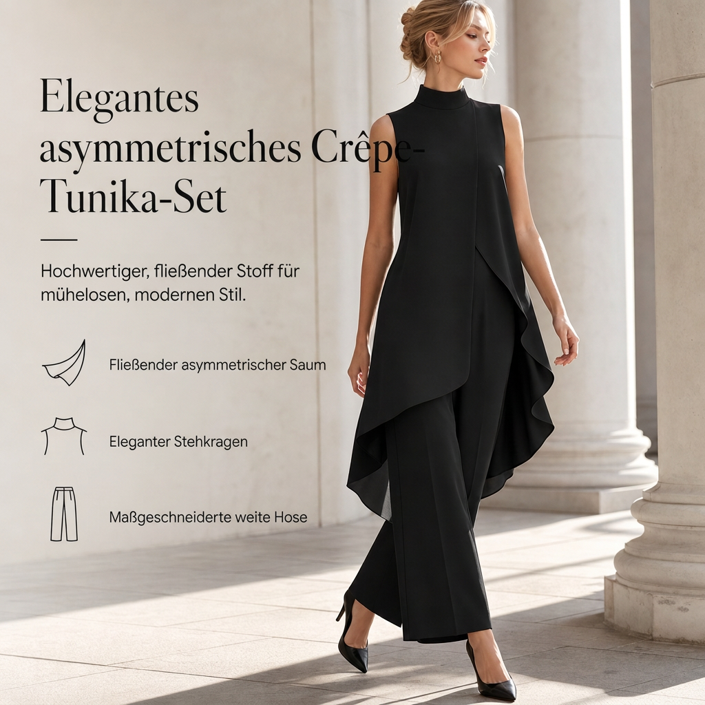 Ärmelloses asymmetrisches Tunika-Oberteil und Weithosen-Set für Damen