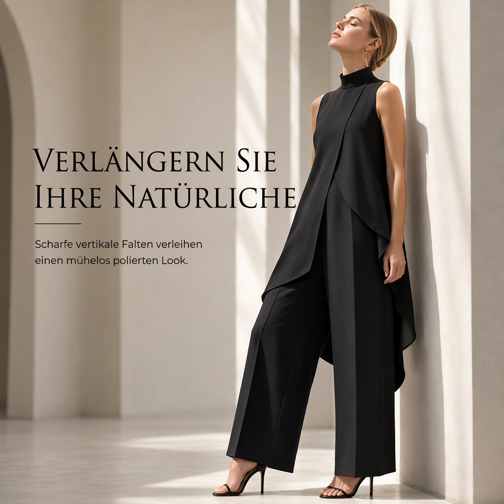 Ärmelloses asymmetrisches Tunika-Oberteil und Weithosen-Set für Damen
