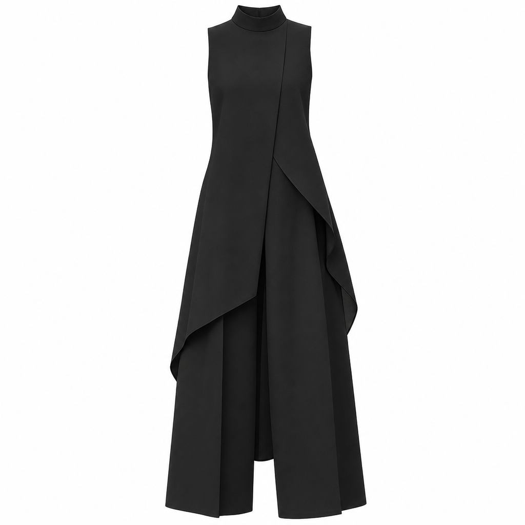 Ärmelloses asymmetrisches Tunika-Oberteil und Weithosen-Set für Damen