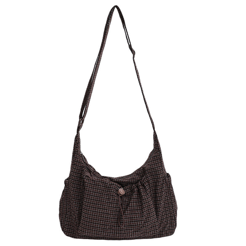 Karierte Cloud-Tasche mit Kordelzug und Raffungen