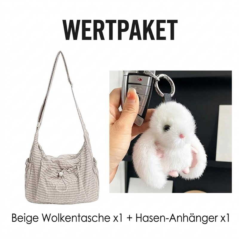 Karierte Cloud-Tasche mit Kordelzug und Raffungen
