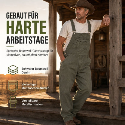 🔥Beliebtes Produkt ！✨Schwere Baumwolloveralls für Herren, Relaxed Fit, gerades Bein, Utility-Latzhosen mit mehreren Taschen