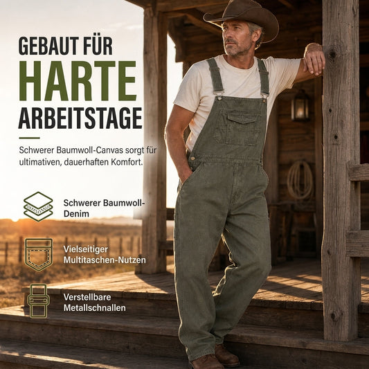 🔥Beliebtes Produkt ！✨Schwere Baumwolloveralls für Herren, Relaxed Fit, gerades Bein, Utility-Latzhosen mit mehreren Taschen