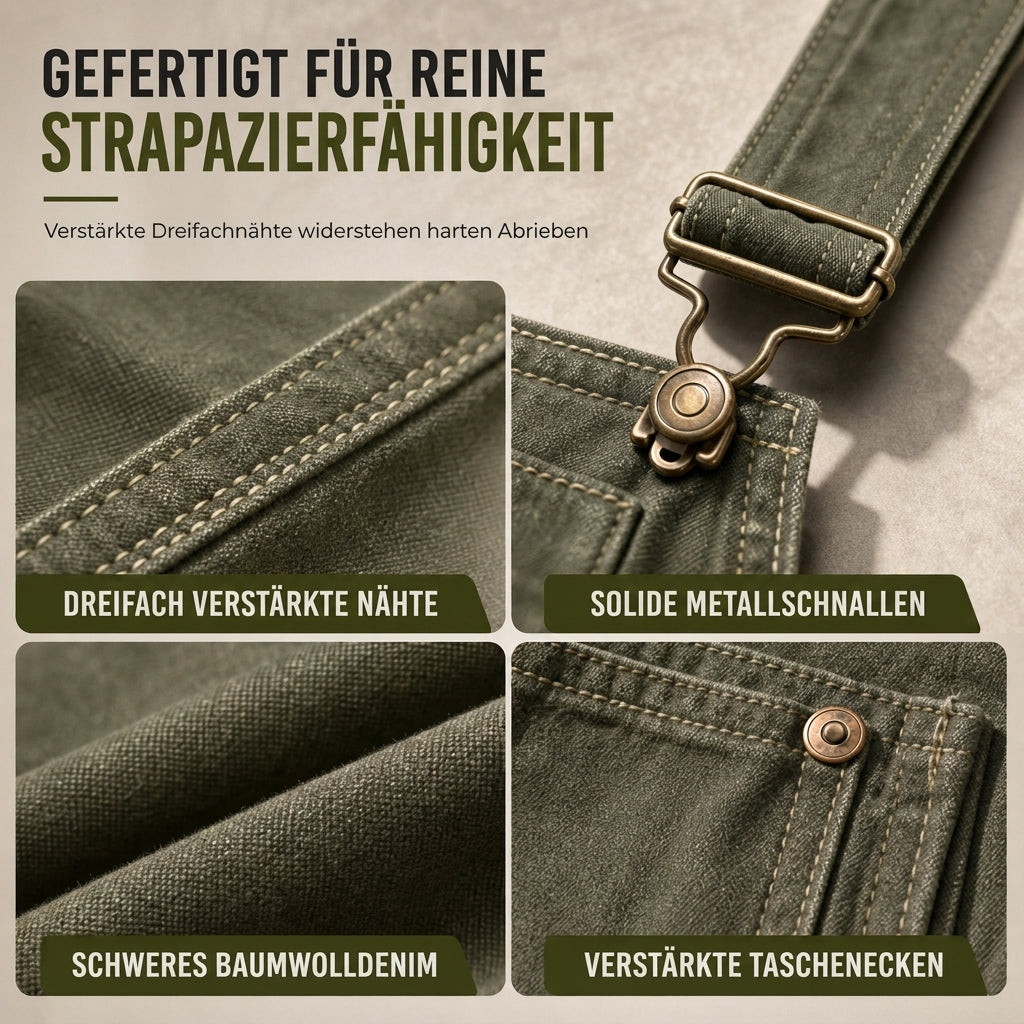 🔥Beliebtes Produkt ！✨Schwere Baumwolloveralls für Herren, Relaxed Fit, gerades Bein, Utility-Latzhosen mit mehreren Taschen
