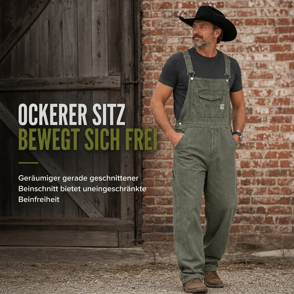 🔥Beliebtes Produkt ！✨Schwere Baumwolloveralls für Herren, Relaxed Fit, gerades Bein, Utility-Latzhosen mit mehreren Taschen