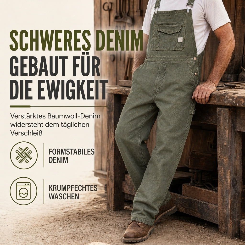 🔥Beliebtes Produkt ！✨Schwere Baumwolloveralls für Herren, Relaxed Fit, gerades Bein, Utility-Latzhosen mit mehreren Taschen