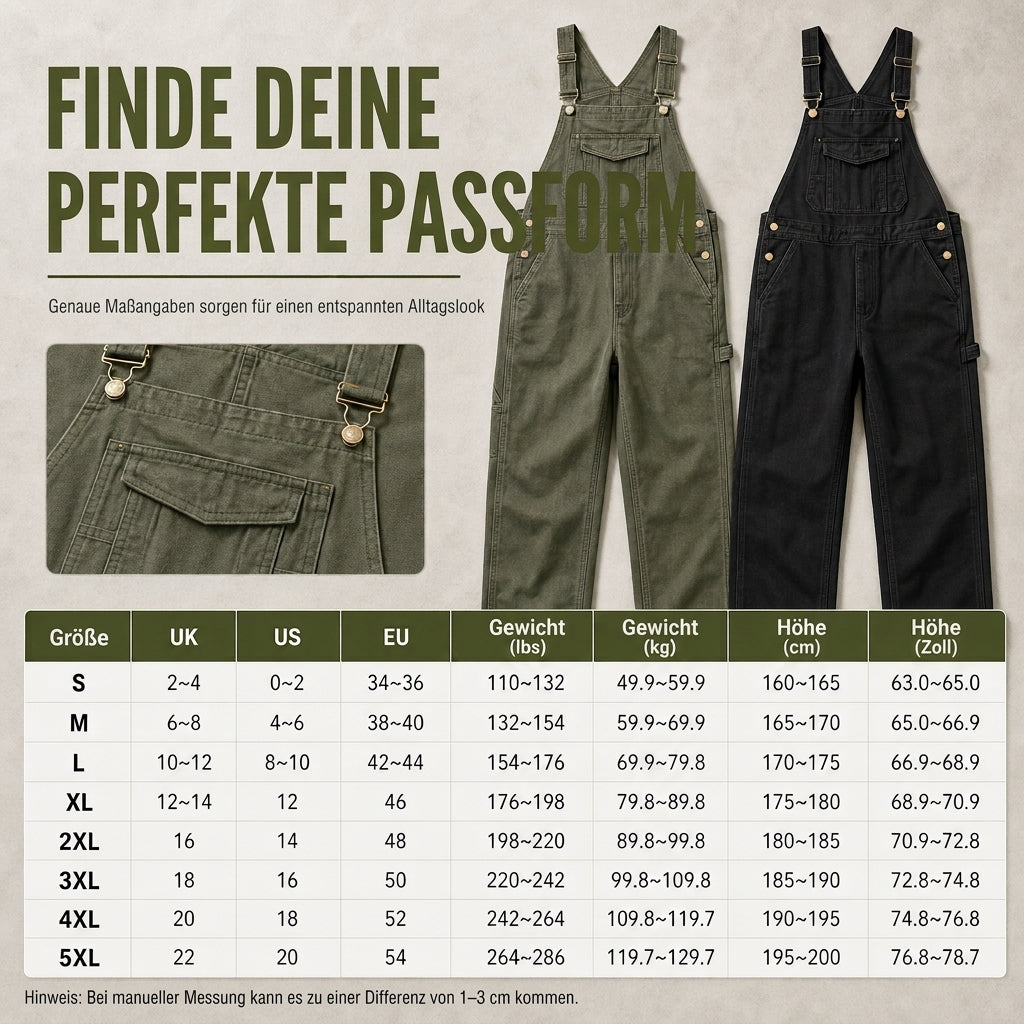 🔥Beliebtes Produkt ！✨Schwere Baumwolloveralls für Herren, Relaxed Fit, gerades Bein, Utility-Latzhosen mit mehreren Taschen