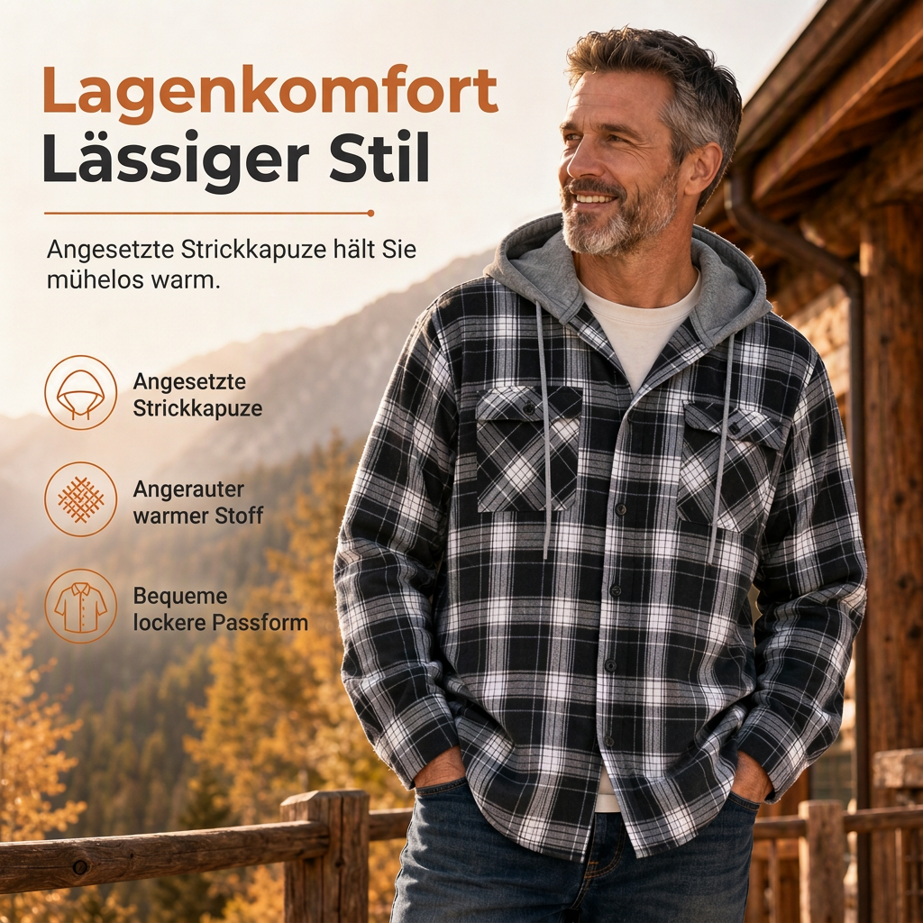 📢📢50%Rabatt!!!🎉✨Karierter Kapuzenpullover mit Reißverschluss für Herren, lockere Passform, American Style, angerautes Hoodie-Sweatshirt