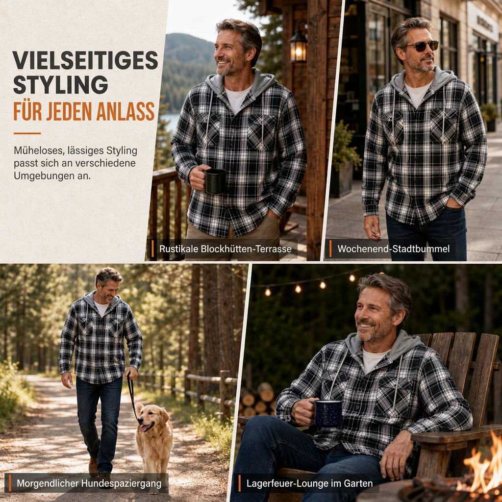 📢📢50%Rabatt!!!🎉✨Karierter Kapuzenpullover mit Reißverschluss für Herren, lockere Passform, American Style, angerautes Hoodie-Sweatshirt