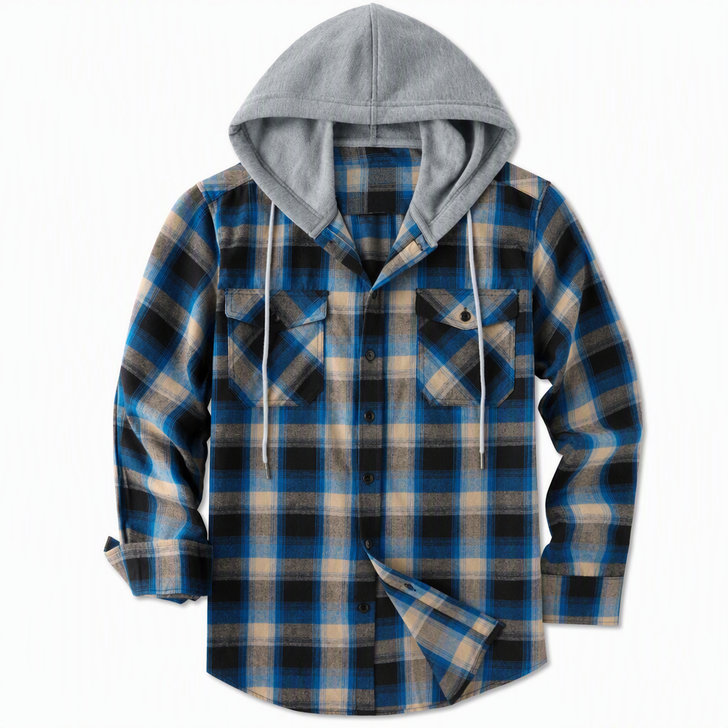 📢📢50%Rabatt!!!🎉✨Karierter Kapuzenpullover mit Reißverschluss für Herren, lockere Passform, American Style, angerautes Hoodie-Sweatshirt