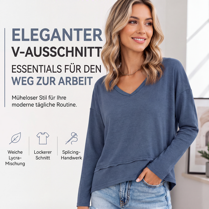 Lockeres Langarmshirt mit V-Ausschnitt für Damen