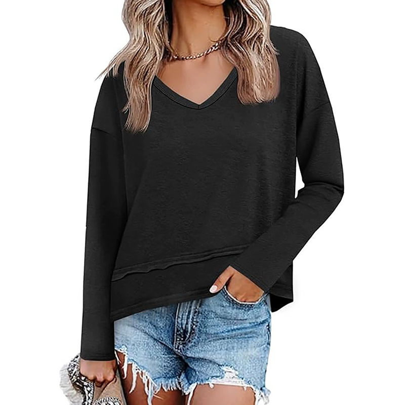 Lockeres Langarmshirt mit V-Ausschnitt für Damen