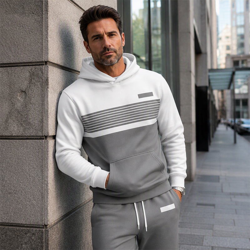 Herren-Freizeit-Set aus Hoodie und Hose im Color-Block-Design