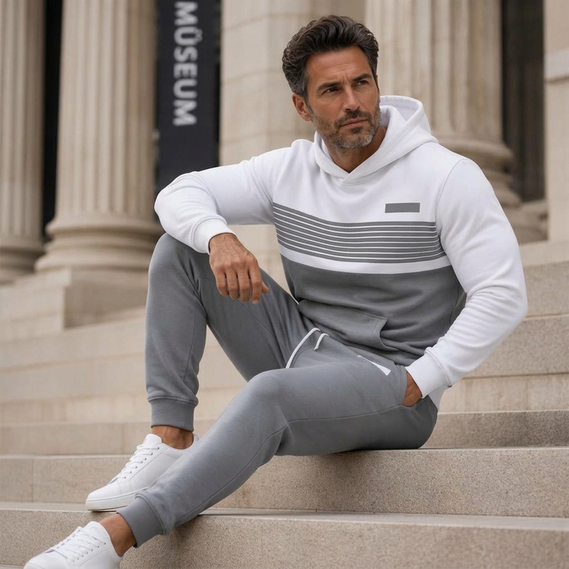 Herren-Freizeit-Set aus Hoodie und Hose im Color-Block-Design