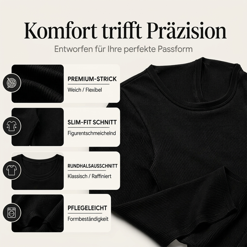 🔥Beliebtes Produkt ！✨Klassisches geripptes Strickoberteil mit Rundhalsausschnitt für Damen
