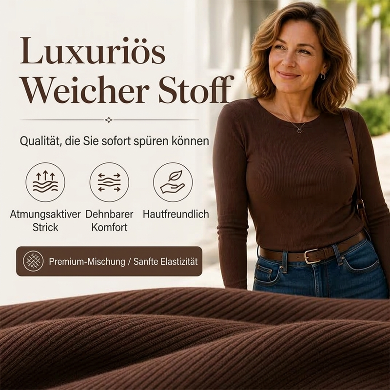 🔥Beliebtes Produkt ！✨Klassisches geripptes Strickoberteil mit Rundhalsausschnitt für Damen