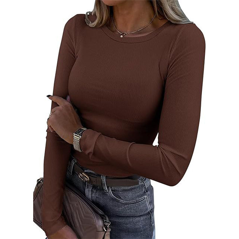 🔥Beliebtes Produkt ！✨Klassisches geripptes Strickoberteil mit Rundhalsausschnitt für Damen