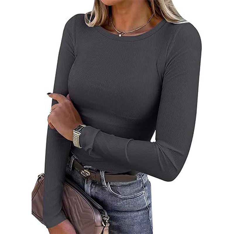 🔥Beliebtes Produkt ！✨Klassisches geripptes Strickoberteil mit Rundhalsausschnitt für Damen