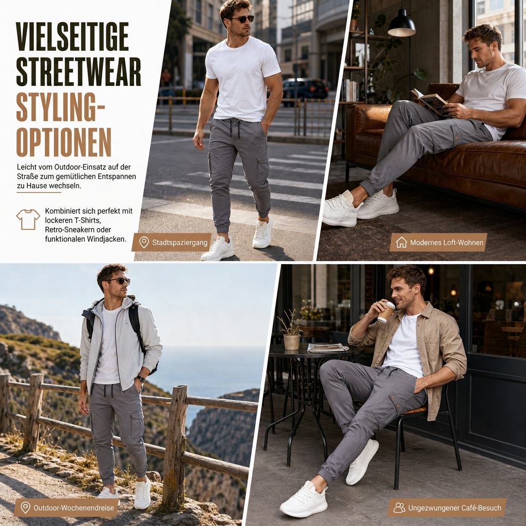 🙌 100% Wiederkaufquote – Qualität überzeugt! Cargo-Jogginghose für Herren, unifarben, im lässigen Stil
