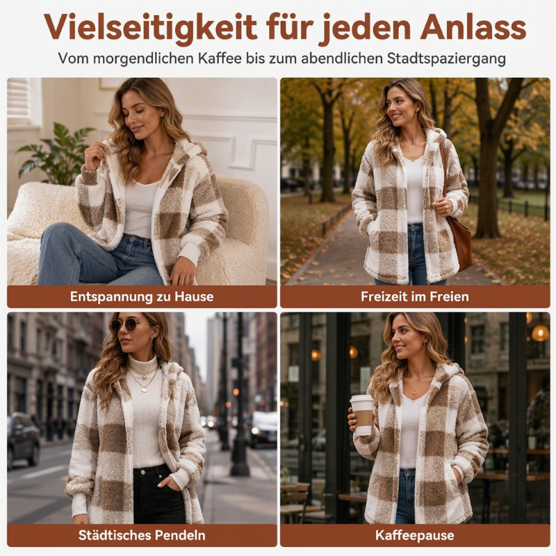 📢🎉50%Rabatt!!!🛍️✨Weites kapuzen-Cardigan für Damen mit Karo-Farblock-Design