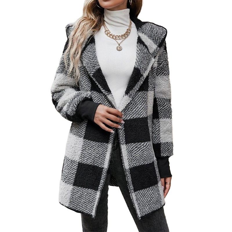 📢🎉50%Rabatt!!!🛍️✨Weites kapuzen-Cardigan für Damen mit Karo-Farblock-Design