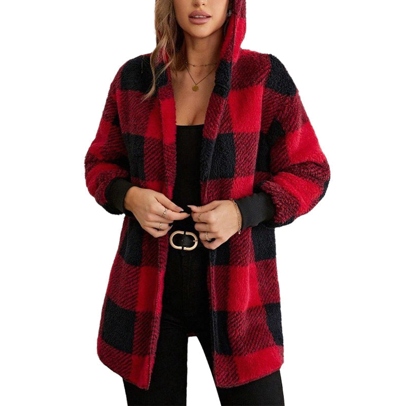 📢🎉50%Rabatt!!!🛍️✨Weites kapuzen-Cardigan für Damen mit Karo-Farblock-Design