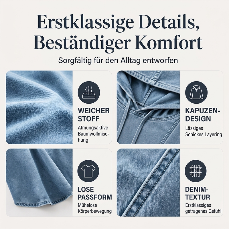 📢🎉50%Rabatt!!!🛍️✨Legeres Denim-Hoodie für Damen