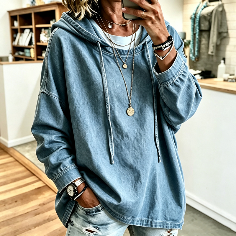📢🎉50%Rabatt!!!🛍️✨Legeres Denim-Hoodie für Damen