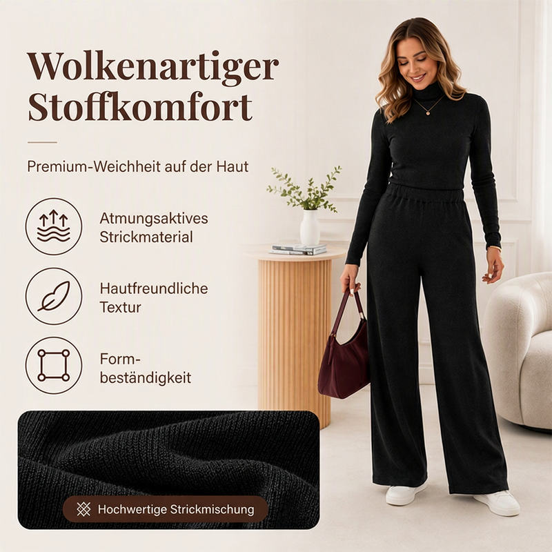 📢🎉50%Rabatt!!!🛍️✨Damen-Set aus Rollkragen-Strickoberteil und weit geschnittenen Hosen