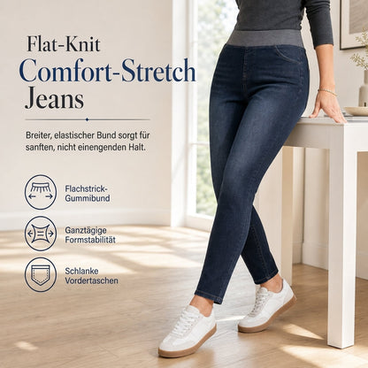 Damen-Jeans mit hoher Leibhöhe, Schlupfbund, Slim Fit, Dunkelwaschung und breitem elastischem Bund