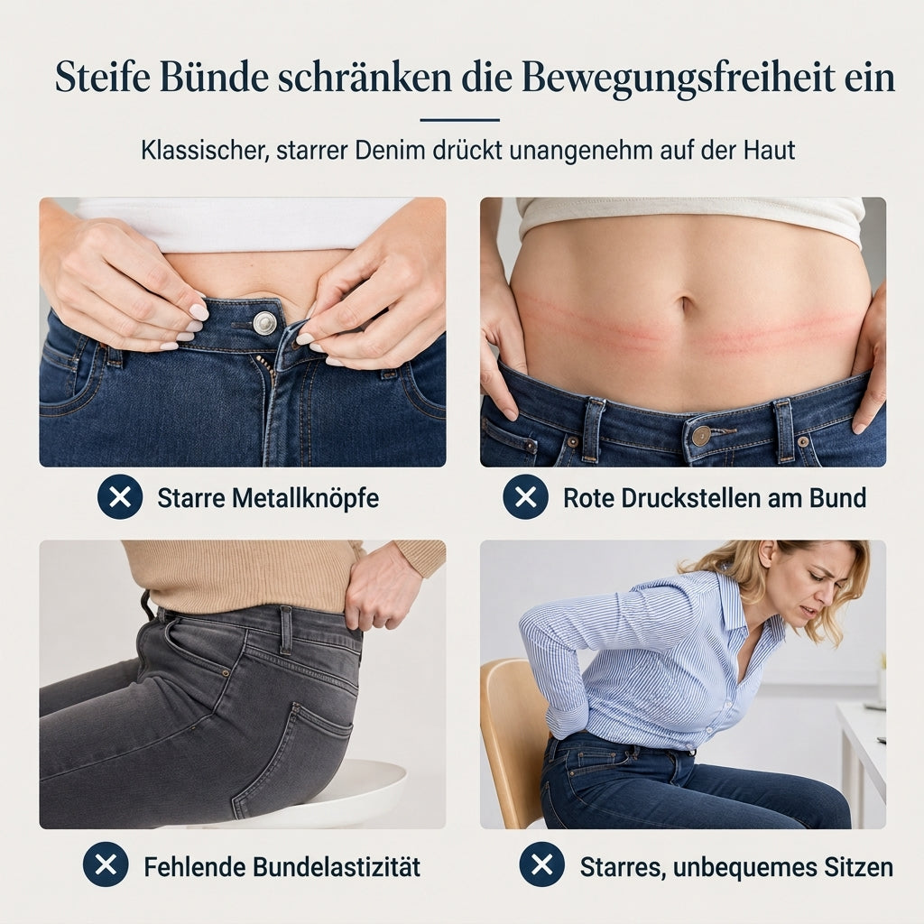Damen-Jeans mit hoher Leibhöhe, Schlupfbund, Slim Fit, Dunkelwaschung und breitem elastischem Bund