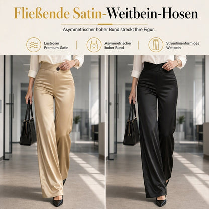 Elegante hoch taillierte Satin-Weithosen mit asymmetrischer Taille