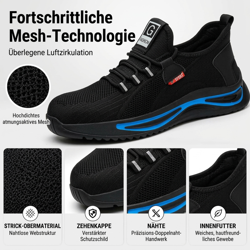🔥Beliebtes Produkt ！✨Sicherheitsschuhe mit Stahlkappe für Herren, atmungsaktive Arbeitssneaker