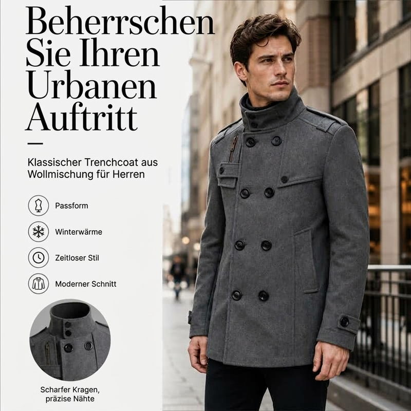 🙌 70% Wiederkaufquote – Qualität überzeugt! Zweireihiger Trenchcoat für Herren, Slim Fit