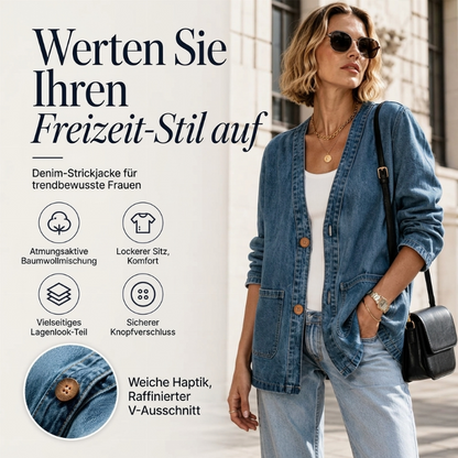 🚀 Neu eingetroffen – 50% Probierpreis! Legere Jeans-Strickjacke mit V-Ausschnitt für Damen